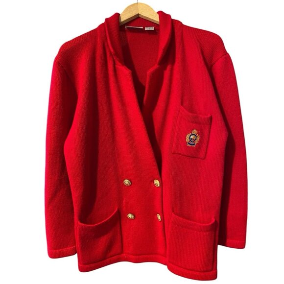 VINTAGE NORDSTROM POINT OF VIEW WOOL CARDIGAN SWEATER WITH CREST OLD MONEY - Picture 1 of 4